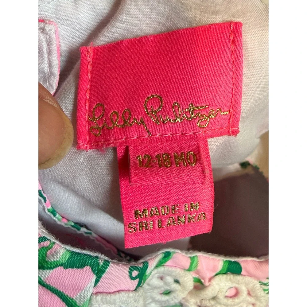 Lilly Pulitzer Baby Girls Pink Green Tropical Palm Shift Dress Bloomers 12-18M